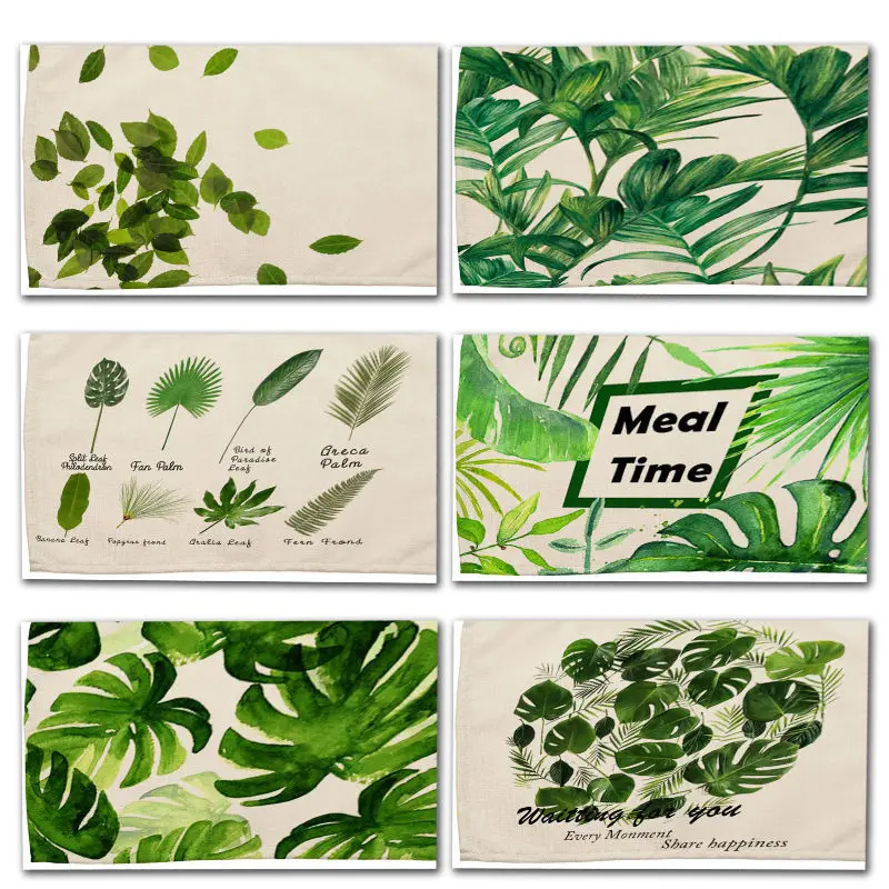 

1Pcs Green Leaf Plant Pattern Kitchen Placemat Coaster Dining Table Mats Cotton Linen Pad Bowl Cup Mat 42*32cm Home Decor MP0001