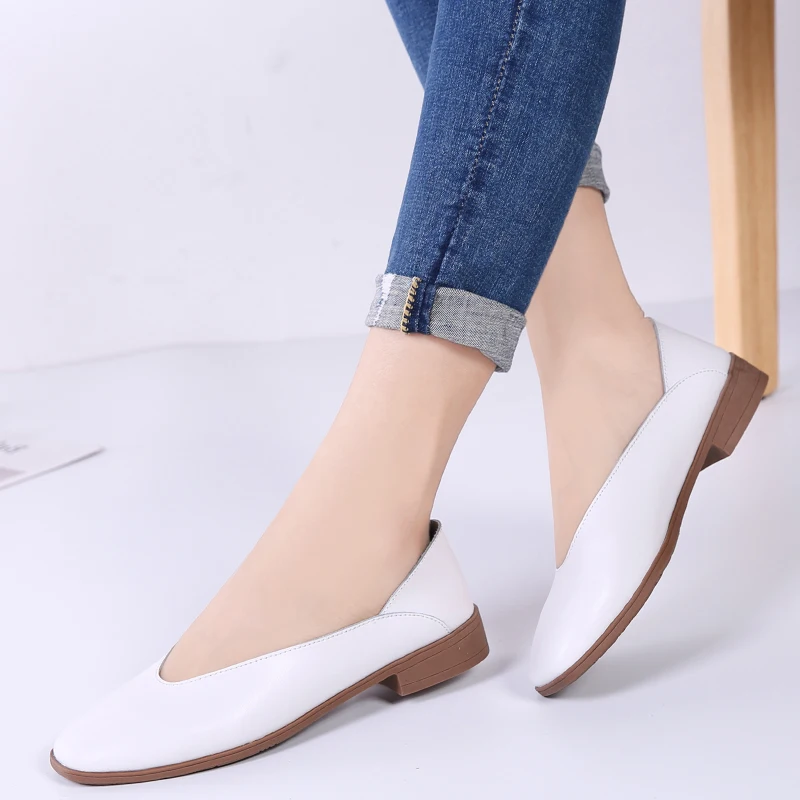 

Ginita 2019 Shallow women oxford shoes ballerina flats shoes women genuine leather shoes moccasins Slip on loafers white shoes