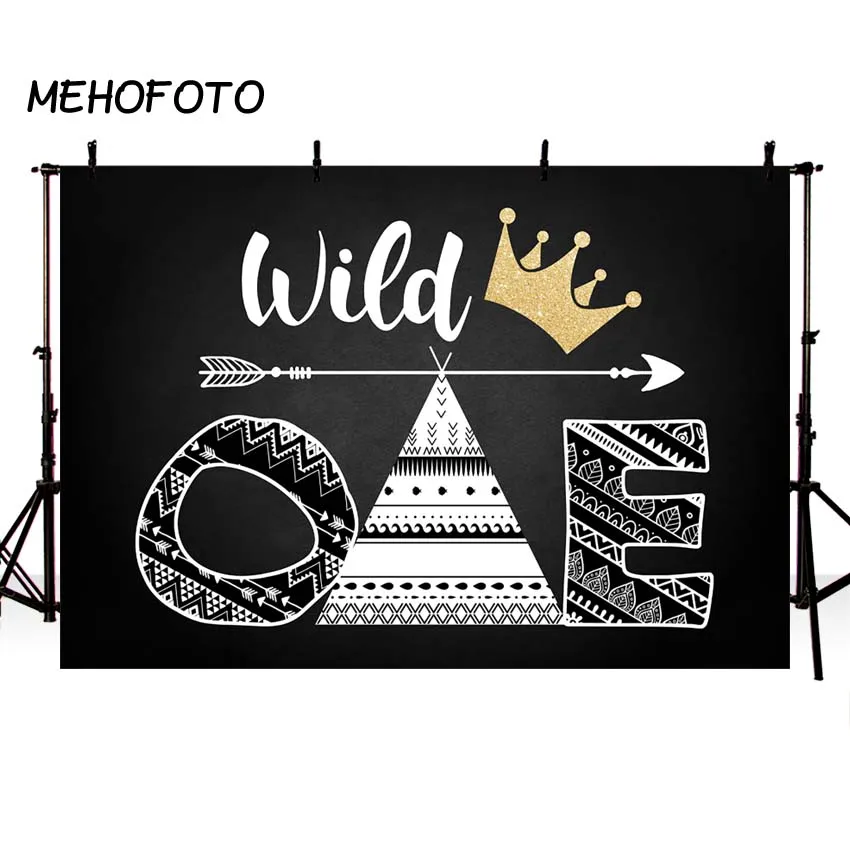 MEHOFOTO Wild One день рождения фон черная доска и Золотая Корона племенные украшения фотографические фоны детская вечеринка Фотостудия