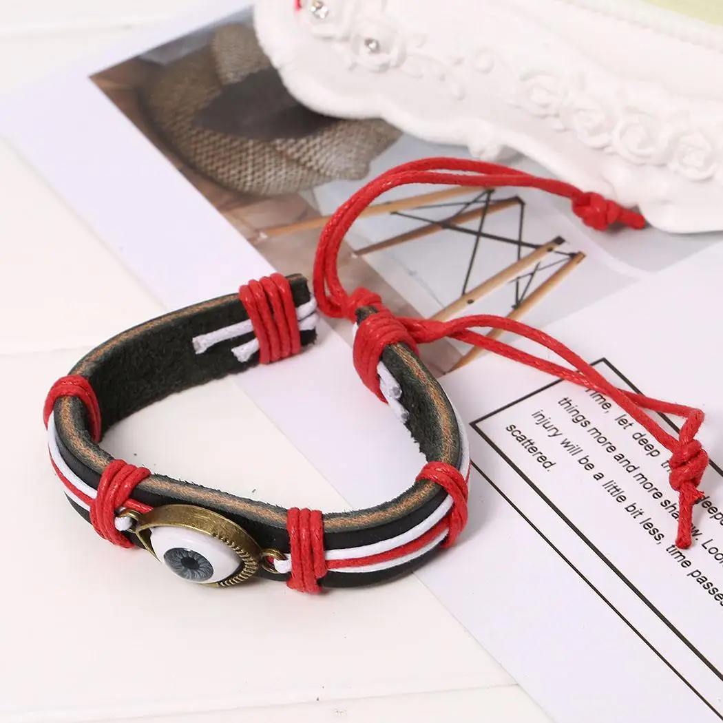 Everyday adjustable 4 6 Wristband Artificial 2 Eye 12cm 7inch Leather Women Weave New Bracelet Beauty Metal Bangle | Украшения и