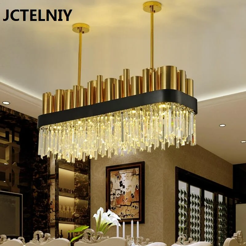 

Dining room crystal lamp square personalized brief modern crystal pendant bronze light L130cm