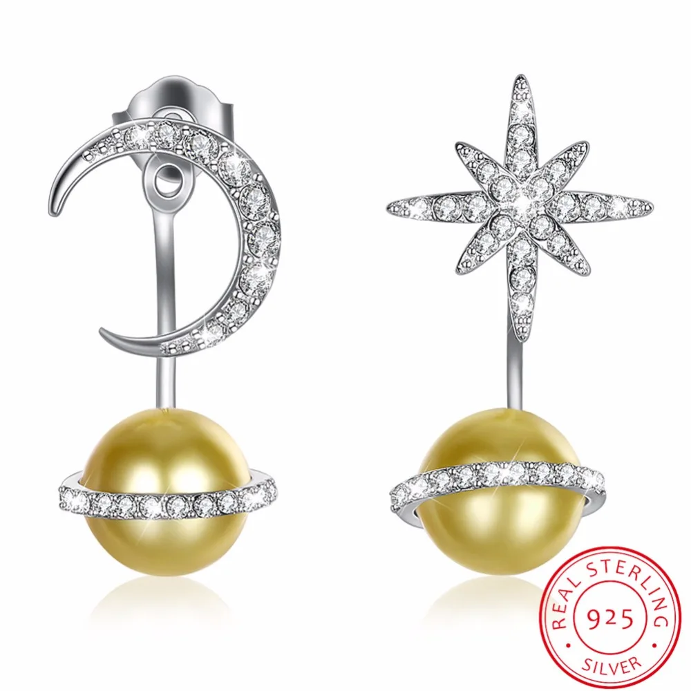 

Crystal From Swarovski Moon Star Stud Earring Wedding 925 Sterling Silver Earrings for Women Girls Brincos Bijoux Jewelry Gift