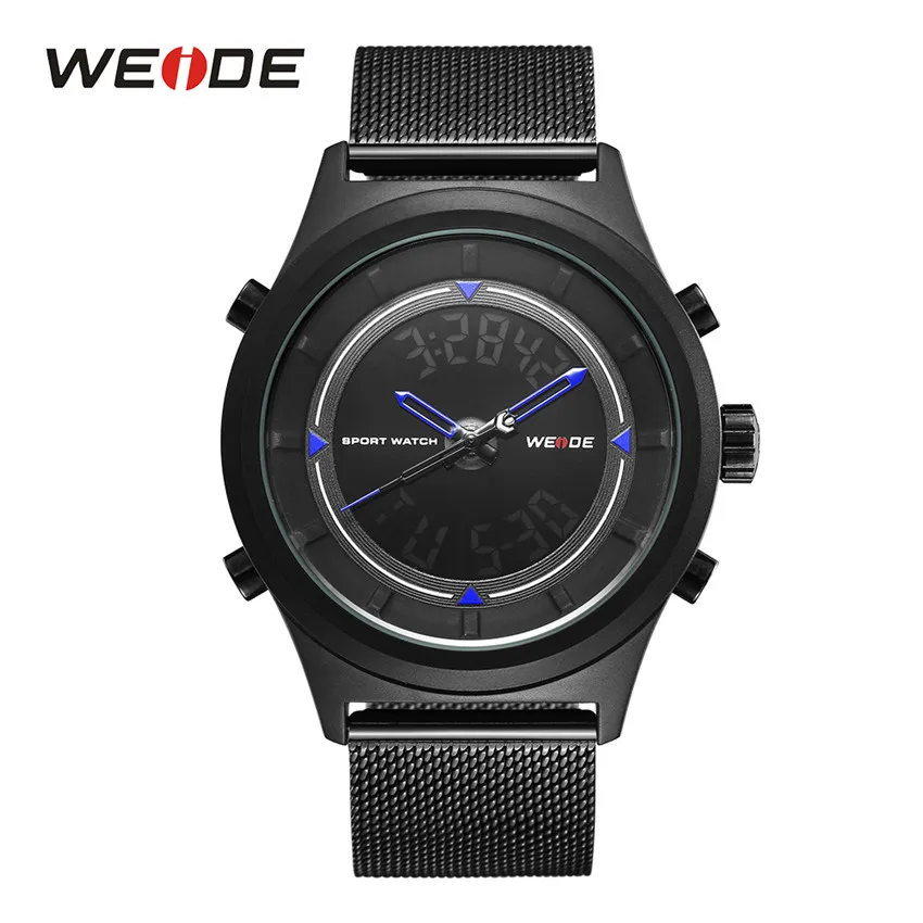WH7305B-4C WEIDE Высокое качество lcd цифровой дисплей кварцевый механизм спортивный армейский черный циферблат ремешок из нержавеющей стали водонепроницаемые наручные часы - Цвет: WH7305B-4C