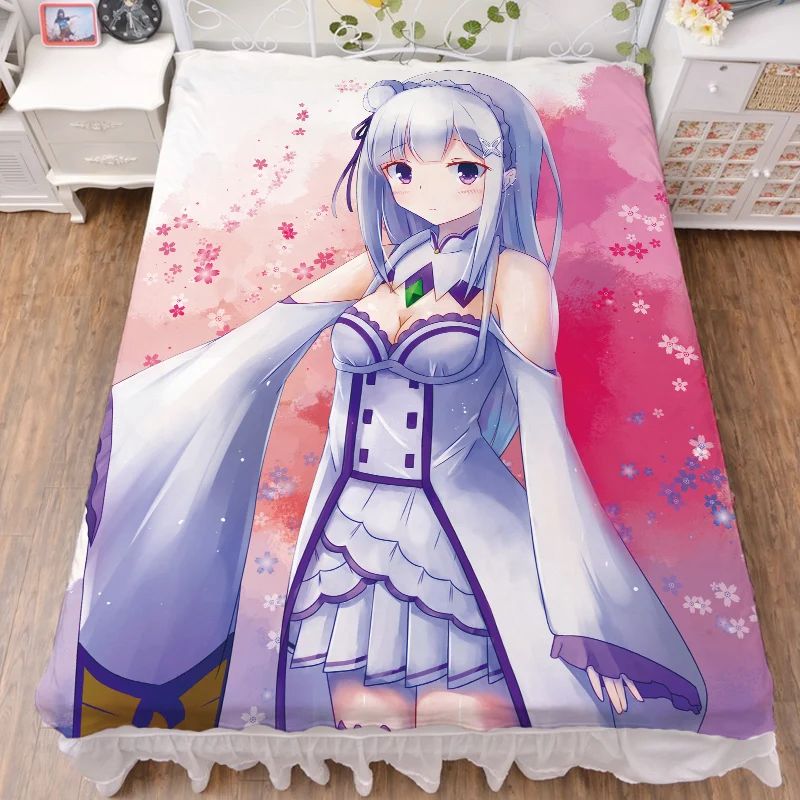 Новое обновление аниме Re Zero Hajimeru Isekai Seikatsu сексуальная девушка персонаж Эмилия кровать из молочного волокна простыня и фланелевое одеяло 150x200