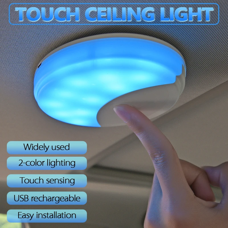 

Car Reading Light Led Magnet Ceiling Light Universal USB Rechargable Lamper White and blue two-color Free conversion night light