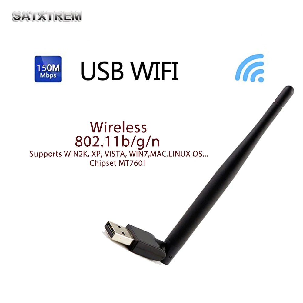 Satxtrem USB Wifi MT7601 адаптер 150 Мбит/с беспроводной антенный кабель 802.11n/g/b сетевой LAN Карта Wifi ключ для телеприставки