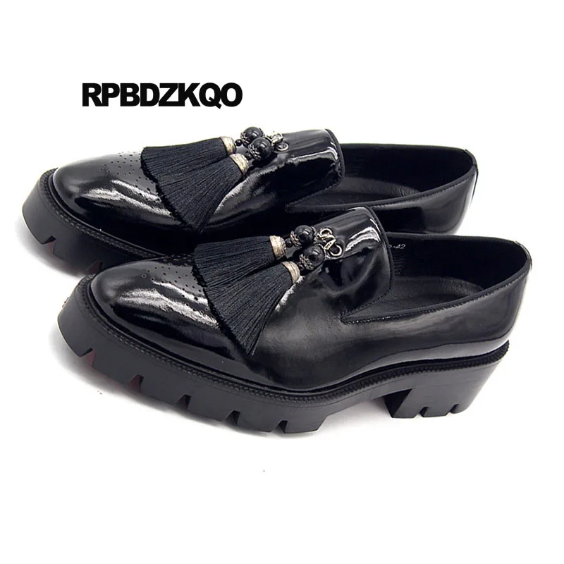 Gland Platforme Taille En Cuir Hommes Printemps Perle Creepers Large Noir À Chaussures Talons Richelieu Carré Pendant Bout Mocassins Nouveau Hauts Grande Chic qZ4xavA