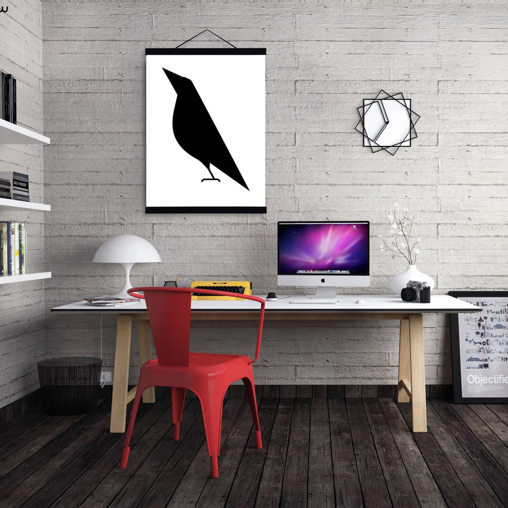 Modern Minimalis Nordic Hitam Putih Hewan Burung A4 Art Print Poster