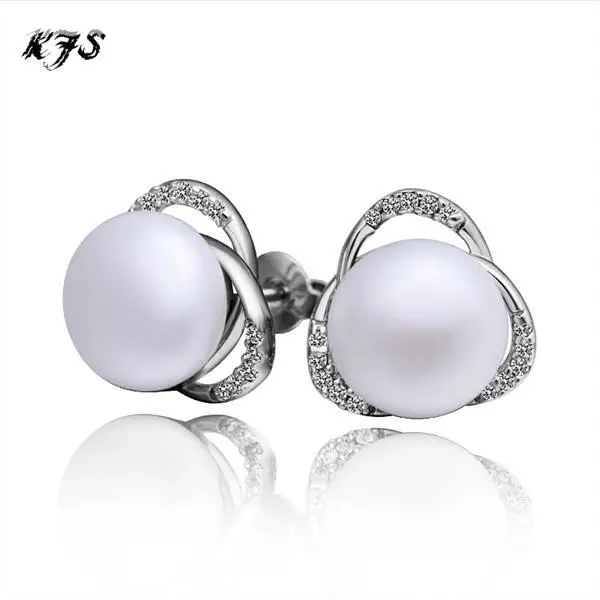 Fashion Pearl Stud Earrings For Women Ball Artificial Pearls S925 Fashion Pearl Stud Earrings For Women Ball Artificial Pearls S925 Silver Cz Diamond Wedding Jewelry In From