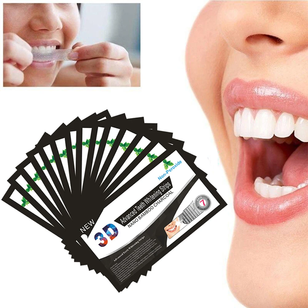 

2Pcs 3D Teeth Clean Mint Flavor Bamboo Charcoal Whiten Patch Remove Yellow Smoke Stain Teeth Whitening Strips Easy Use TSLM2