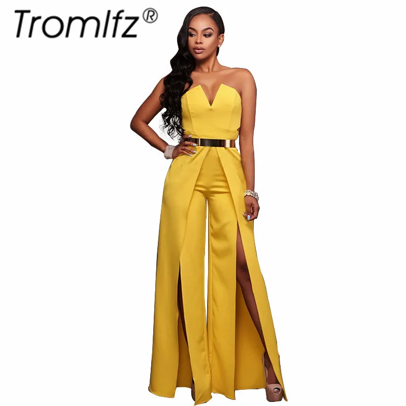 

Tromlfz Womens Zipper Evening Party Playsuit Ladies Romper V-Neck Long Jumpsuit Women Ladies Femal Solid Off Shoulder Jumpsuits