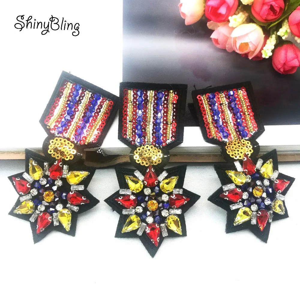 

Rhinestone Star Beaded Patch for Clothing Sewing on Beading Applique Brooch Bags Coat Decoration Badge Medal