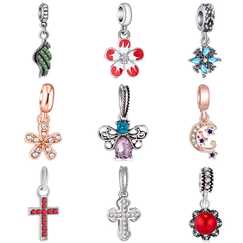 

Hot Sale Flower Wing Moon Star Cross Crystal Heart Making Beads Fit Original Pandora Charms Bracelets Jewelry for Women Gifts