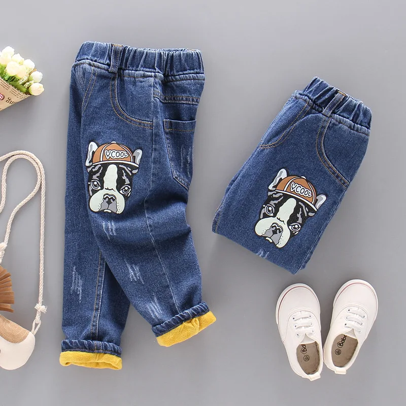 2018 Winter Kids jeans Baby Boy girls with velvet cattle jeans toddler jeans thick warm childrens clothing 2-7T