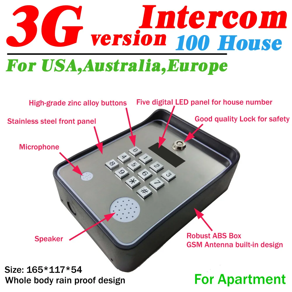 

3G and GSM audio intercom for door opener wireless access controller and emergency service help calling dc12v power input