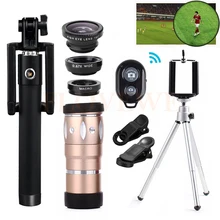 10X телефото зум-объективов телескоп палка для селфи Fisheye Широкий формат макро Lentes для iPhone 7 6 5 s 4 ячейки комплект телефон объектива
