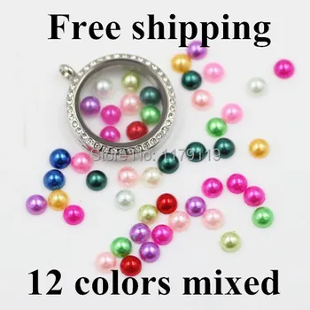 

Fashion 12 colors MIX 500PCS Semicircle Imitation Pearl Plastic Beads for Floating locket DIY Beads charms Wholesale