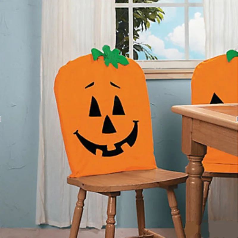 1Pcs Halloween Chair Cover Cute Cartoon Pumpkin Dining Chair Back