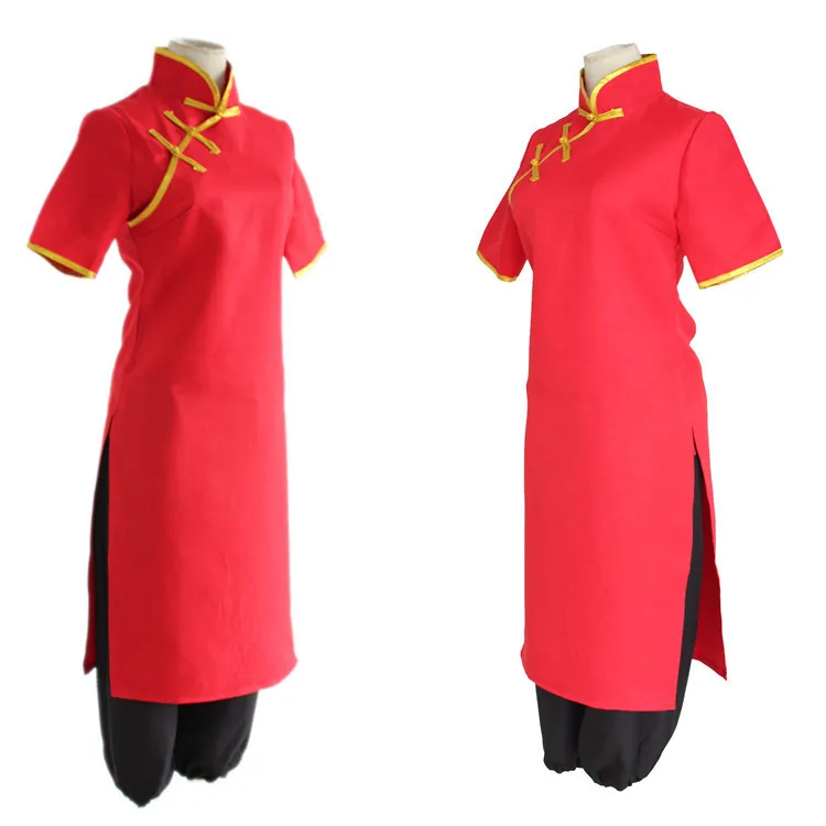 

Gintama Silver Soul Kagura Uniform Cosplay Costume Red Cheongsam Full Set Tang Suit Full Set +Track