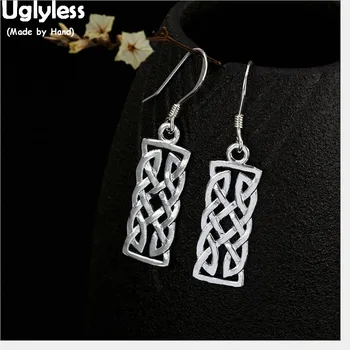 

Uglyless Vintage Vines Earrings for Women Simple Hollow Rectangle Fine Jewelry Handmade Solid 925 Silver Twist Ethnic Earrings