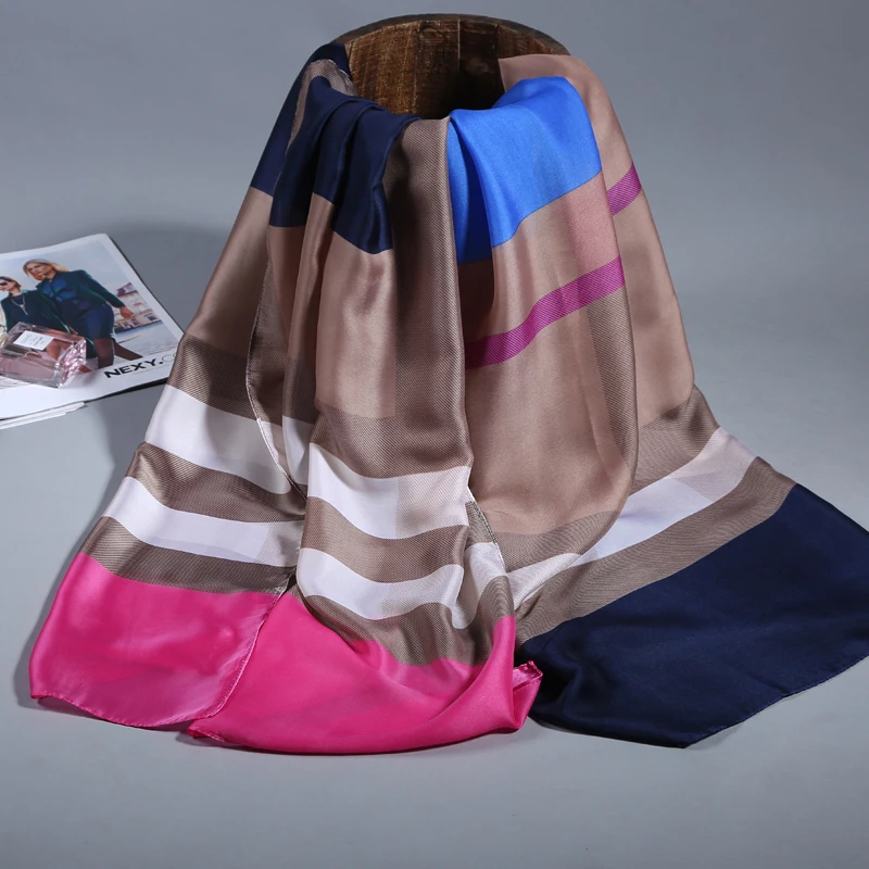 Роскошный брендовый шарф, женские шали и палантины, летние мягкие длинные шелковые шарфы с принтом, Дамская Пашмина бандана, платок - Цвет: fs48 rose navy