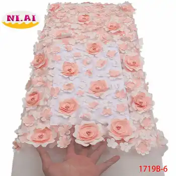 African Lace Fabric 3D Flower High Quality 2019 French Tulle Lace Fabric Appliqued Nigerian Net Lace For Wedding Dress XY1719B-2