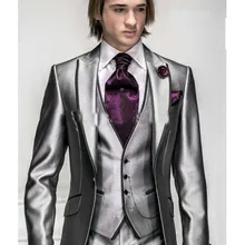 Топ / на заказ корея-образный атласная яркий серебро с широкими полями жених смокинги человек свадебные костюмы выпускного вечера / формальные / жених Suitweddin