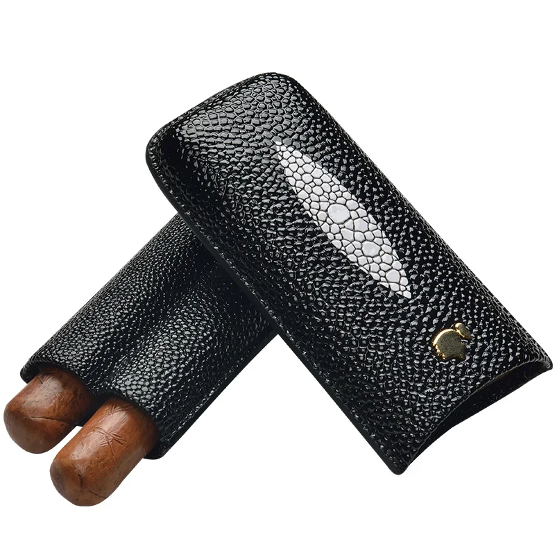 COHIBA High-end Excellent Black Carbon Fiber Leathrer Holder 3 Lined Wood Tube Cigar Case