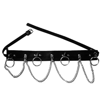 

Punk Gothic Faux Leather Belt Metal Chain Ring Waist Strap Street Dance Decor Personalized Dress jeans Decor Accessory