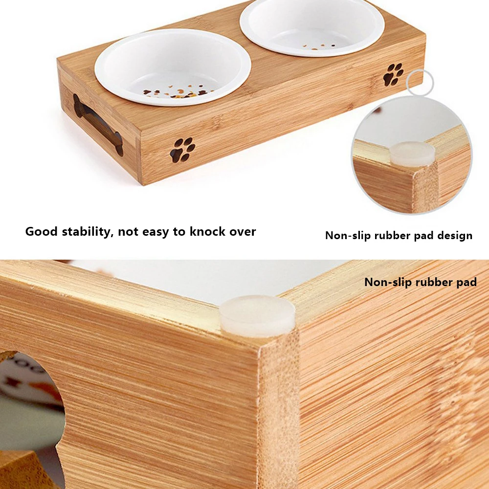 Миска для собак домашних животных бамбуковые изделия из нержавеющей стали для домашних питомцев керамические миски для кормления и питья комбинация с бамбуковой рамкой для собак кошек питатель для домашних животных