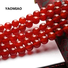 

YAOMIAO Round Red Carnelian Beads Select: 4mm To 12mm Natural Agat Stone Beads DIY Beads For Bracelet Making Strand Necklace