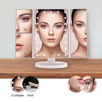 

280*180*117mm Three-side Folding Makeup Mirror With LED Fill Light Vanity Light Dressing Table Lamps For Lady Bedroom Makeup
