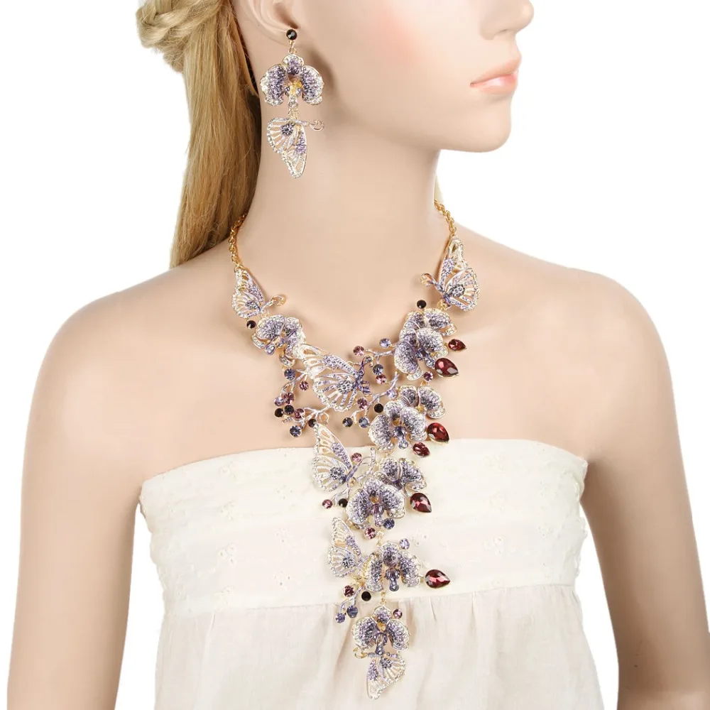 Женские серьги подвески в виде бабочек вечерние с кристаллами|jewelry findings|necklace
