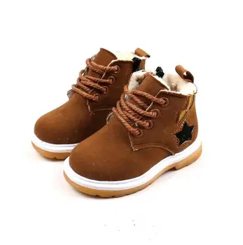 

Girl boy snow boots Winter for toddlers child kid comfort thick antislip short boots toddl lace-up leather cotton-padded shoes