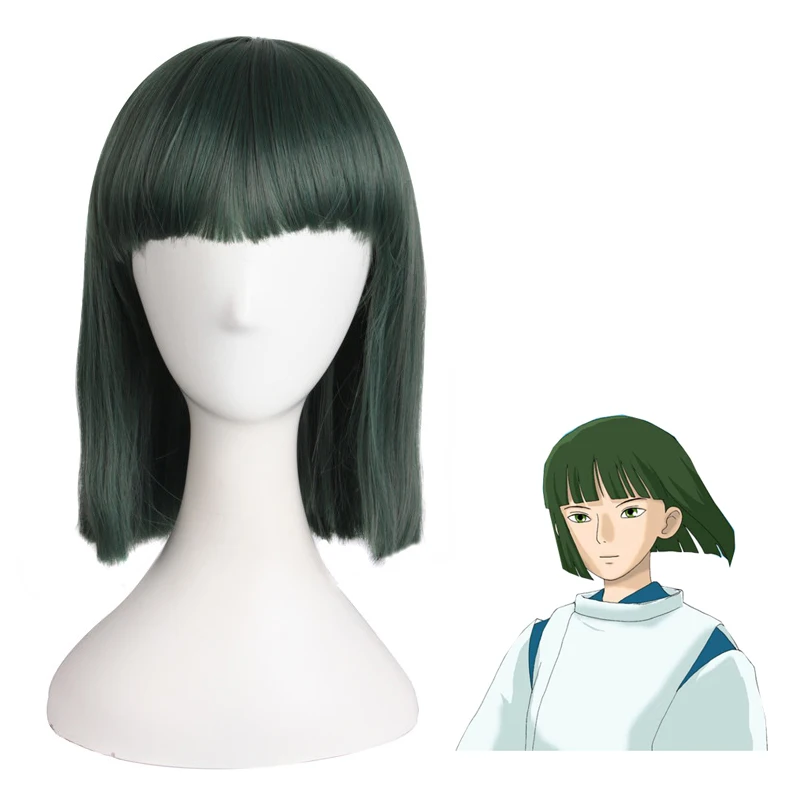 

Spirited Away Nigihayami Kohakunushi Anime Game Costume Cosplay Wig 30cm Straight Wigs Dark Green Halloween Costumes Hair