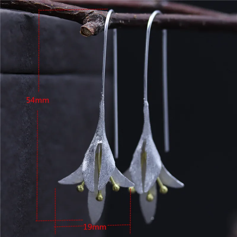 

925 Sterling Silver Earrings Extra Long Gold Bud Flower Earrings for Women Vivid Jewelry Earrings for Women Party