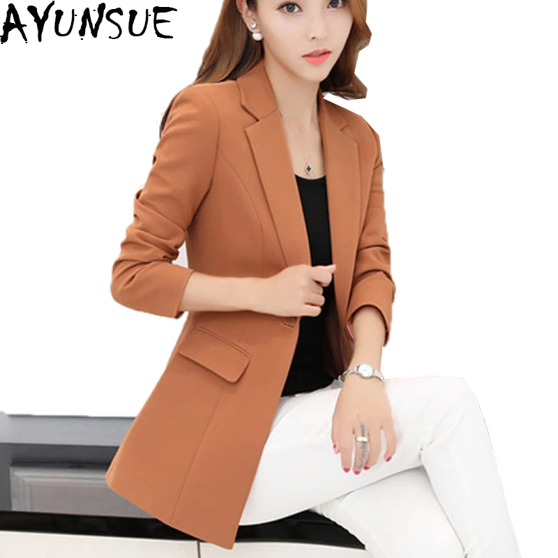 

AYUNSUE Women Blazer 2018 New Autumn Long Sleeve Wome's Jacket Ladies casual Long Slim blazers office black Plus Size 4XL LX1391