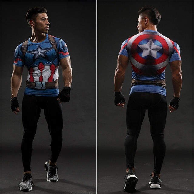 TUNSECHY Brand Captain America New Comic Superhero Compression Shirt Captain America Iron man Fit Tight Bodybuilding T Shirt