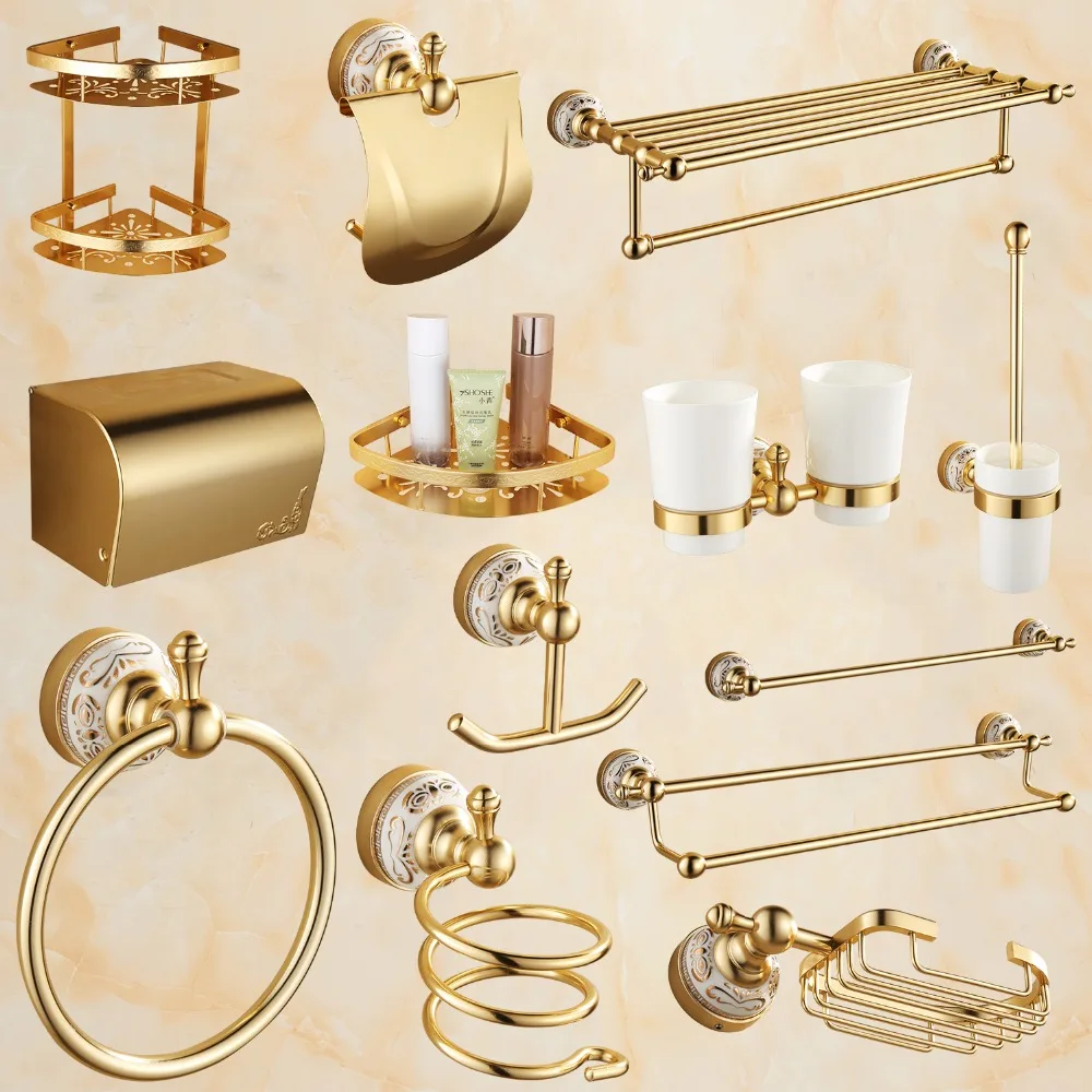 Antique carved luxury golden bathroom products ceramic