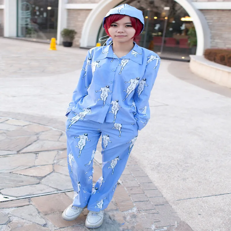 

2015 New Style Japanese Anime Attack On Titan Cosplay Pajamas Unisex Onesie Winter Blue Long Sleeve Sleepwear In Stock XH049