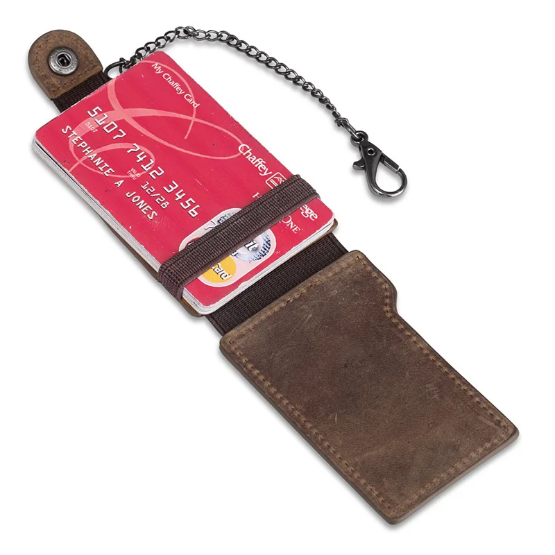 Мужской кожаный Мульти-держатель для карт Crazy Horse, кошелек на цепочке из натуральной кожи, Повседневная сумка для кредитных карт на застежке, коричневая защита для Rfid карт J20