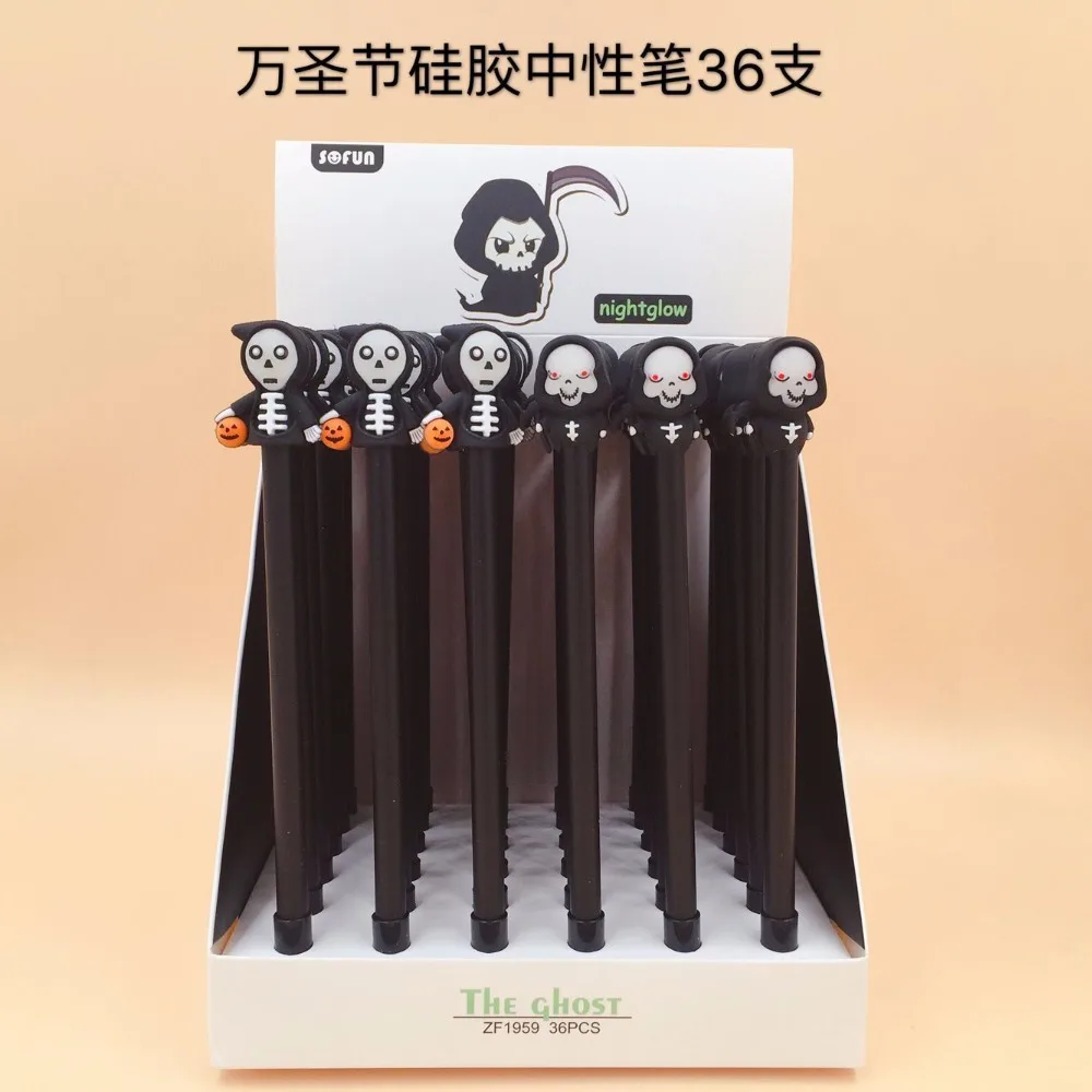 

36pcs/lot Creative Halloween Skull Silicone Gel Pen Unisex Pen Roller Ball Pens School Supplies Students Boys Promotion Gift