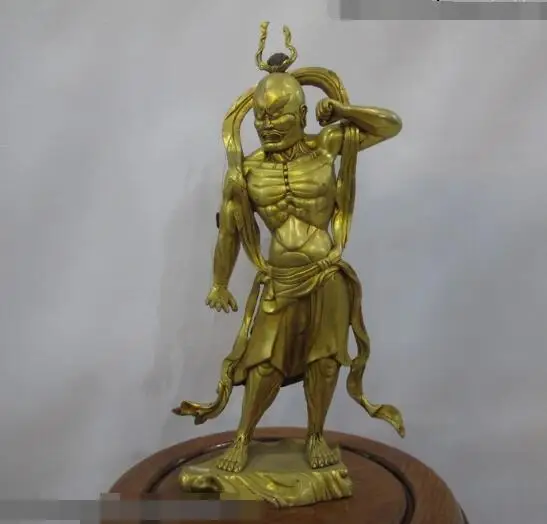

S02647 Tibet 100% Bronze 24K Gold heaven Imperial palace Custodian of God Buddha Statue (B0328)