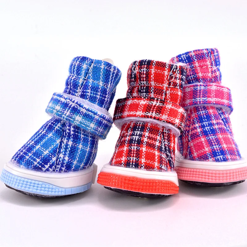 Plaid Nieuwe Hond Schoenen Winter Herfst Pet Sneeuw Warme Laarzen 4 Stks/set Puppies Rassen Katten Schoeisel Accessoires Voor Kleine Dieren yorkov