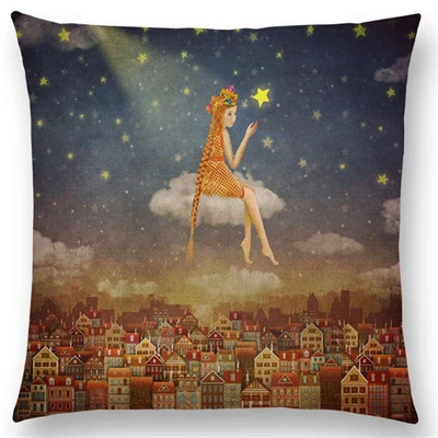 Загадочное воображение чехол для подушки с изображением животных Лес ребенок Волшебное облако небо Луна Звезда мечта сказка диван плед наволочка