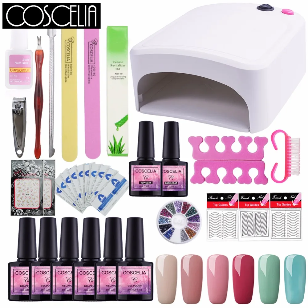 

Profession Nail Gel Polish Set For Manicure Set With 36W UV lamp All For Nail File Cuticle Oil Soak Off Nail Polish Salon Tools