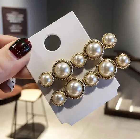 

2019 Korea New Imitation Pearl Big Small Simulated Pearl Strip Hairpins Hairclips For Women Girls Fashion Wedding Jewelry Hairgr