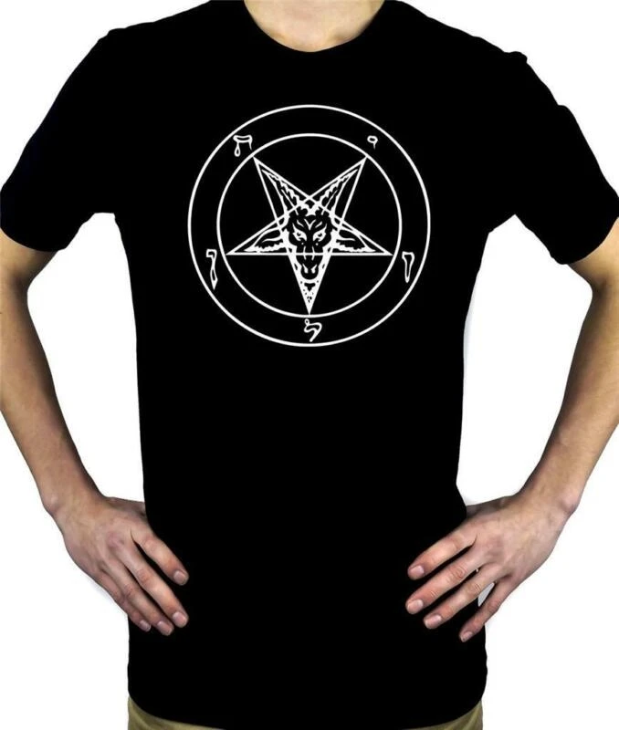 White Classic Baphomet Symbol Men's T-shirt Satanic Occult Metal Doom Pentagram | Мужская одежда