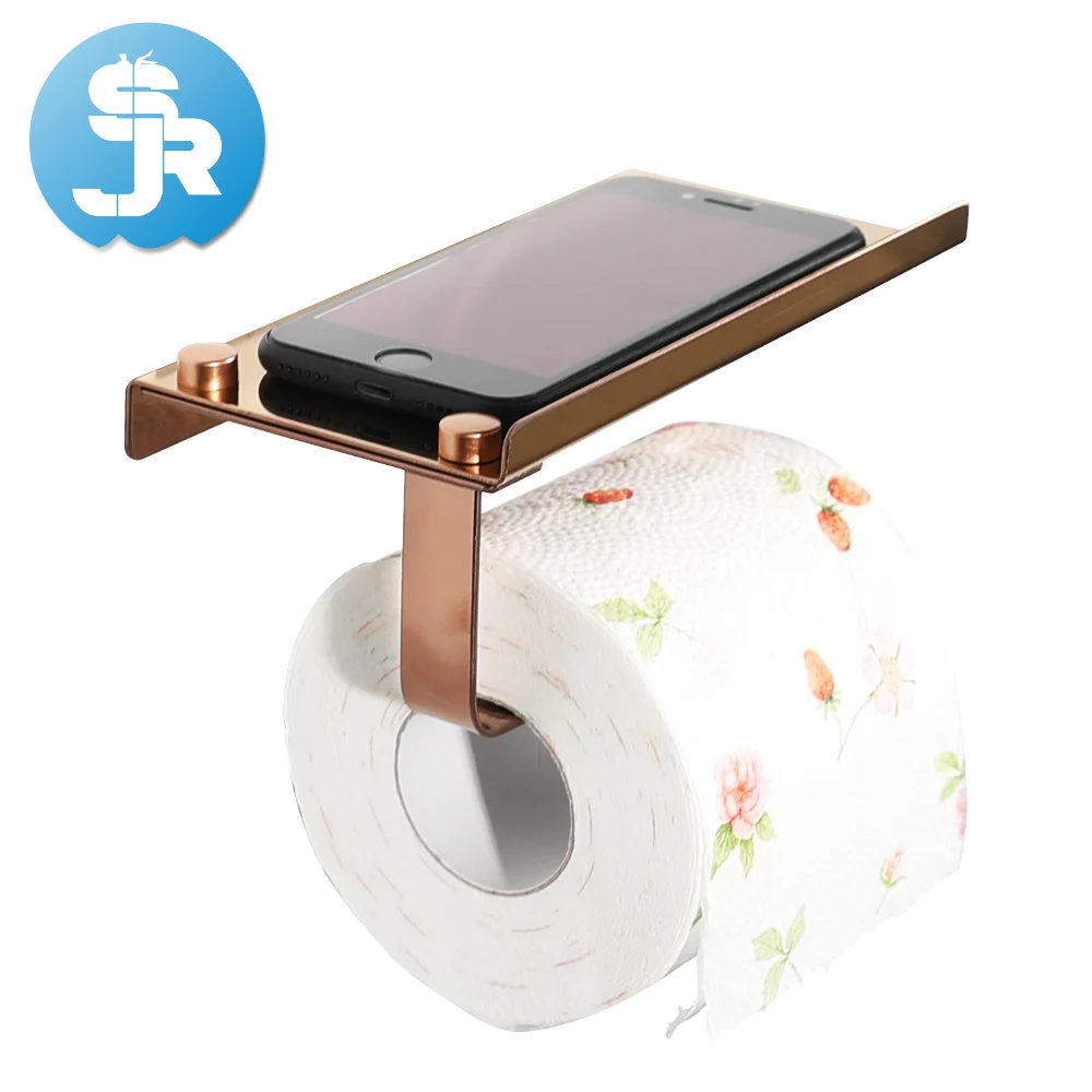 Buy beautiful rose gold toilet paper holder with shelf toilet roll rack
