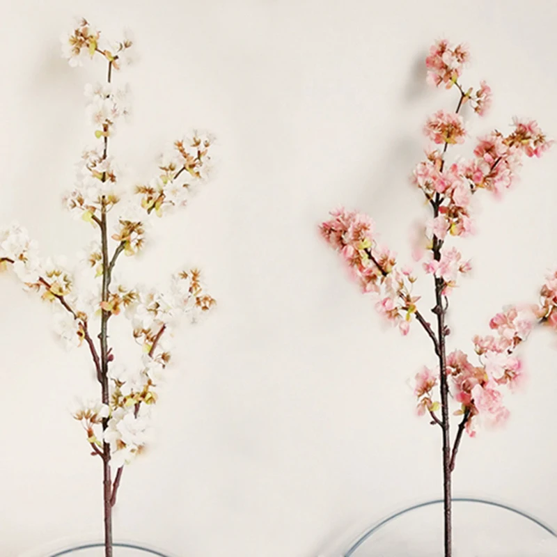2 шт. Искусственные цветы вишневого цвета, свадебное украшение, маленькая Сакура, 3 ветви, искусственный цветок из шелка, сделай сам, Вишневое дерево, домашний декор